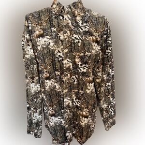 North River Camo Buck Deer Button Cotton Shirt L
